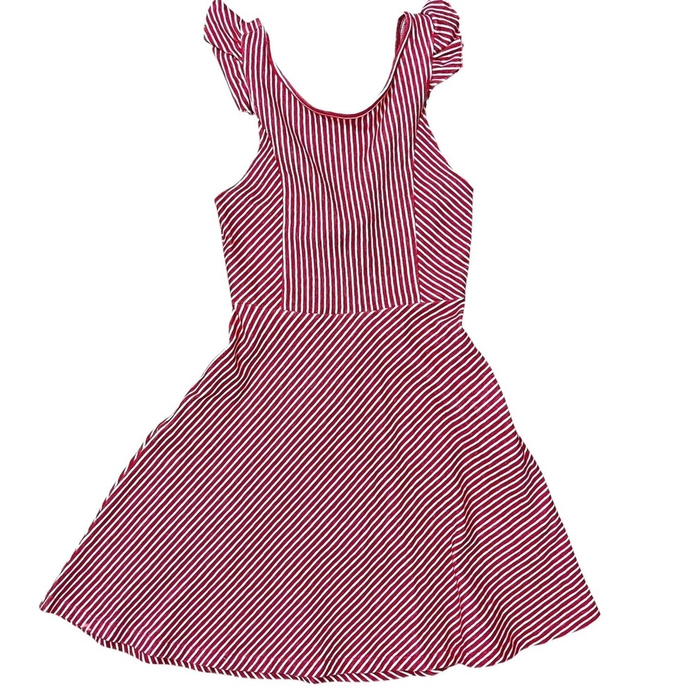 Zara Girls Dress Red Striped Flutter Sleeve Open‎ Back Cotton Size 11/12